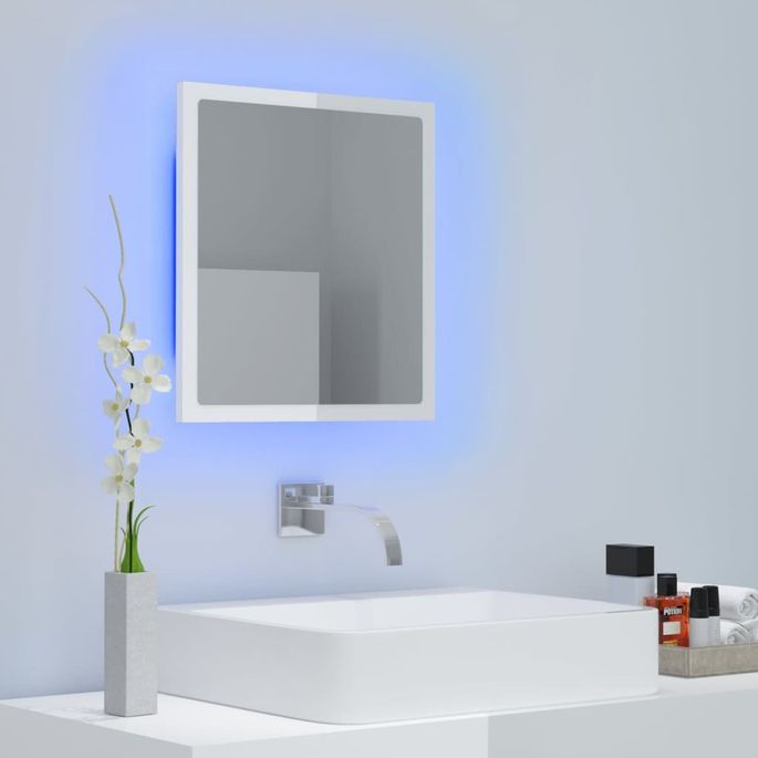 Miroir à LED de bain Blanc brillant 40x8,5x37 cm - Photo n°5