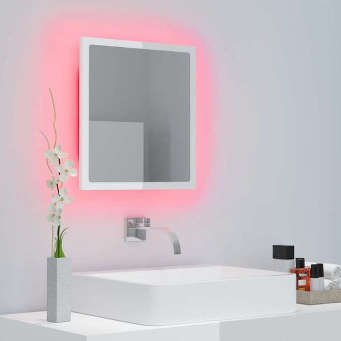 Miroir à LED de bain Blanc brillant 40x8,5x37 cm - Photo n°6