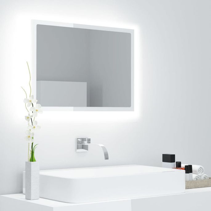 Miroir à LED de bain Blanc brillant 60x8,5x37 cm - Photo n°2