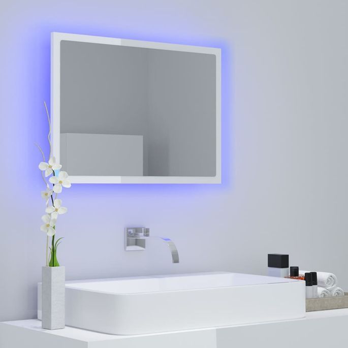 Miroir à LED de bain Blanc brillant 60x8,5x37 cm - Photo n°3