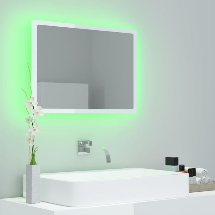 Miroir à LED de bain Blanc brillant 60x8,5x37 cm - Photo n°4