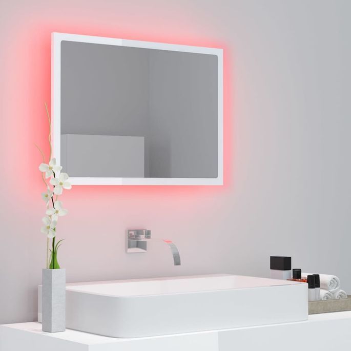 Miroir à LED de bain Blanc brillant 60x8,5x37 cm - Photo n°5