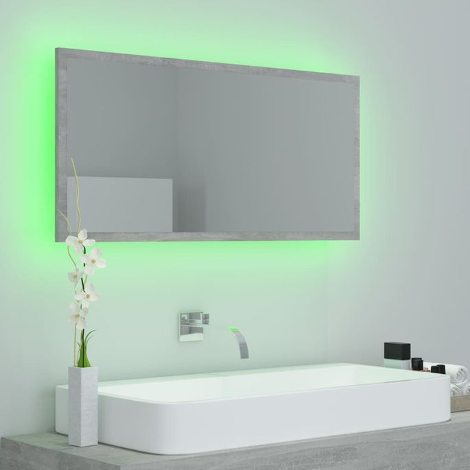 Miroir à LED de salle de bain Gris béton 90x8,5x37 cm - Photo n°3