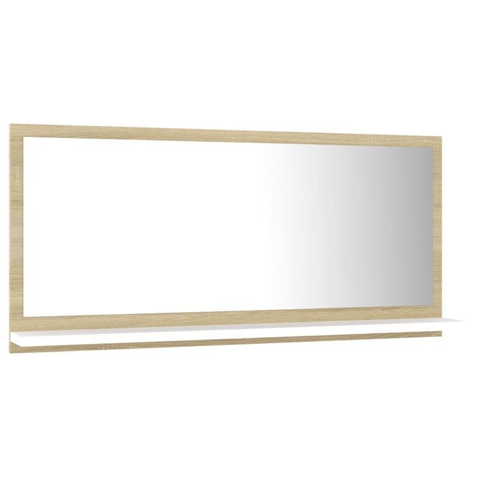 Miroir de bain Blanc et chêne sonoma 80x10,5x37 cm - Photo n°5