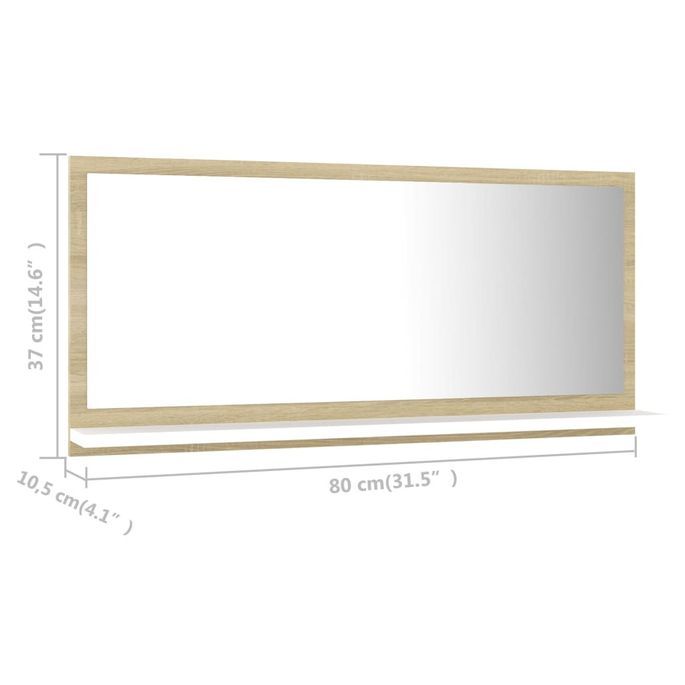 Miroir de bain Blanc et chêne sonoma 80x10,5x37 cm - Photo n°7