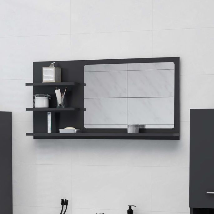Miroir de salle de bain Gris 90x10,5x45 cm - Photo n°2