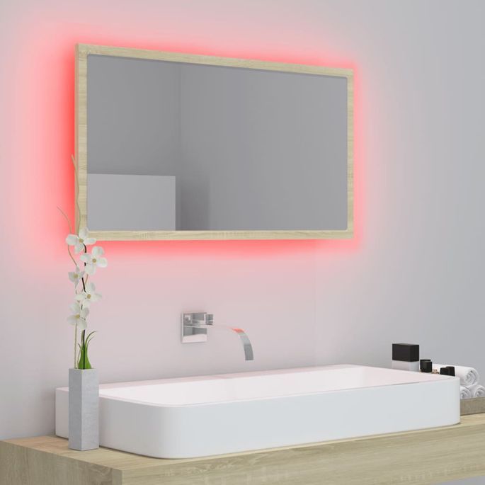 Miroir LED de salle de bain Chêne sonoma 80x8,5x37 cm - Photo n°6
