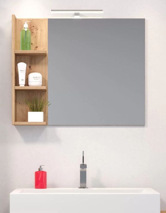 Miroir mural avec étagères mélaminé mélaminé chêne clair Mars - Photo n°4