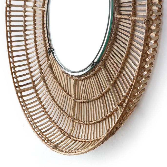 Miroir Rond En Osier Style Pastoral – Fait Main, Diamètre Environ 30 Cm – Pour Mur Ou Table