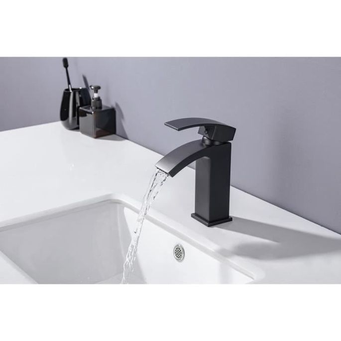 Mitigeur pour vasque et lavabo - Mécanique - Noir mat - OCEANIC - En cascade - Photo n°5