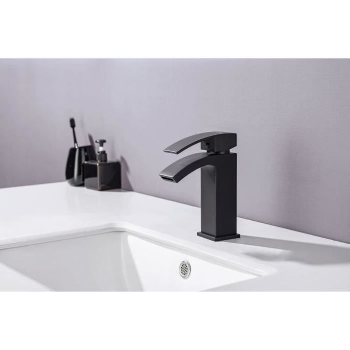Mitigeur pour vasque et lavabo - Mécanique - Noir mat - OCEANIC - En cascade - Photo n°6