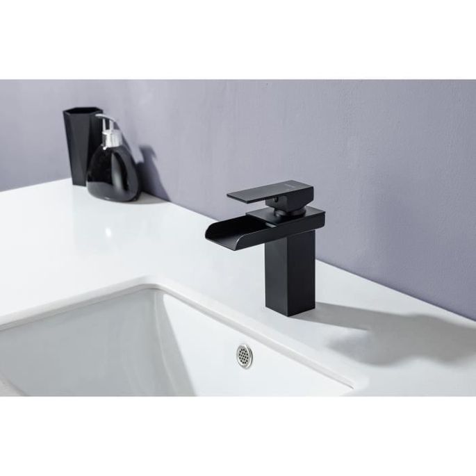 Mitigeur pour vasque et lavabo - Mécanique - Noir mat - OCEANIC - En cascade - En laiton - Photo n°6