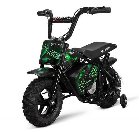 Moto cross électrique avec roues stabilisatrices Flee 300W vert - Photo n°1