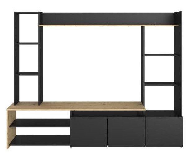 OREGON Meuble TV 3 portes basses - Décor Chene et noir - L 196,6 x P 39,5 x H 153,3 cm - Photo n°1