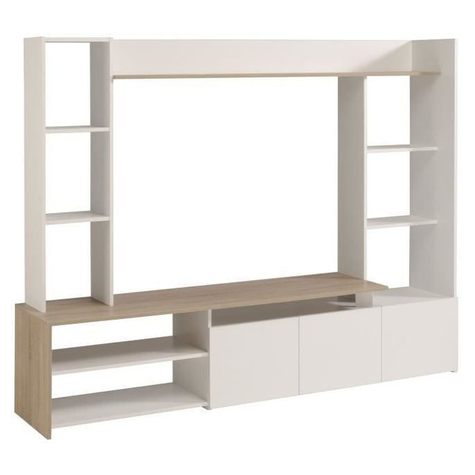Meuble TV décor Chene et blanc - L 197cm - Photo n°1