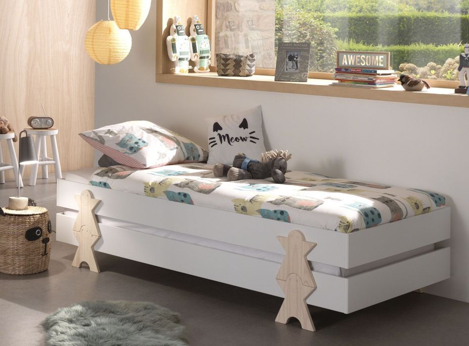 Pack de 2 lits empilables pin massif blanc et bois clair Fernando 90x200 cm - Photo n°4