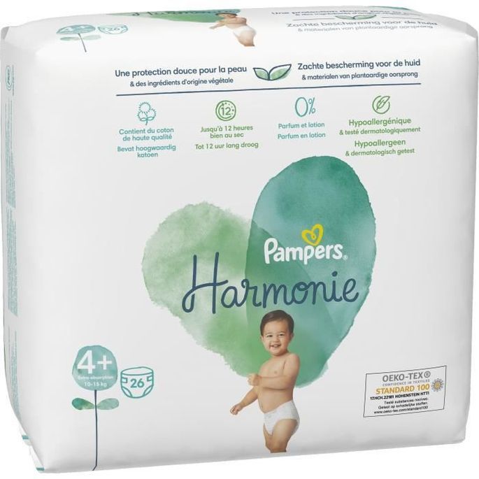 PAMPERS Harmonie Taille 4+ 26 Couches LesTendances.fr