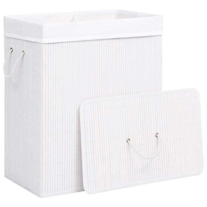 Panier à linge Bambou Blanc 100 L - Photo n°3