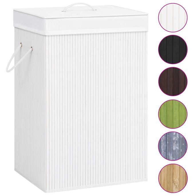 Panier à linge Bambou Blanc 72 L - Photo n°2