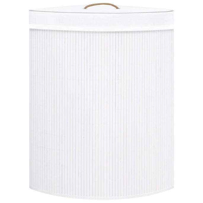 Panier à linge d'angle Bambou Blanc 60 L - Photo n°4