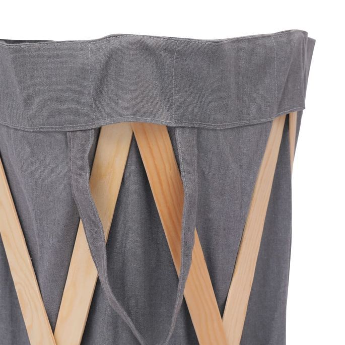 Panier à linge pliable Gris Bois et tissu - Photo n°5