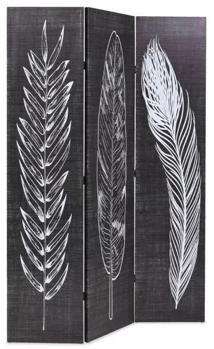 Paravent décoratif imprimé 3 volets bois et tissu noir et blanc Kokko - Photo n°3