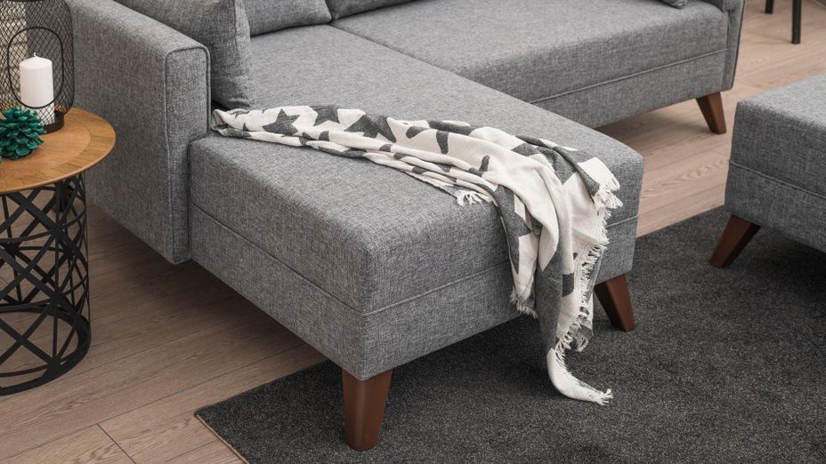Petit canapé convertible d'angle gauche avec pouf tissu gris Kandy 205 cm - Photo n°5