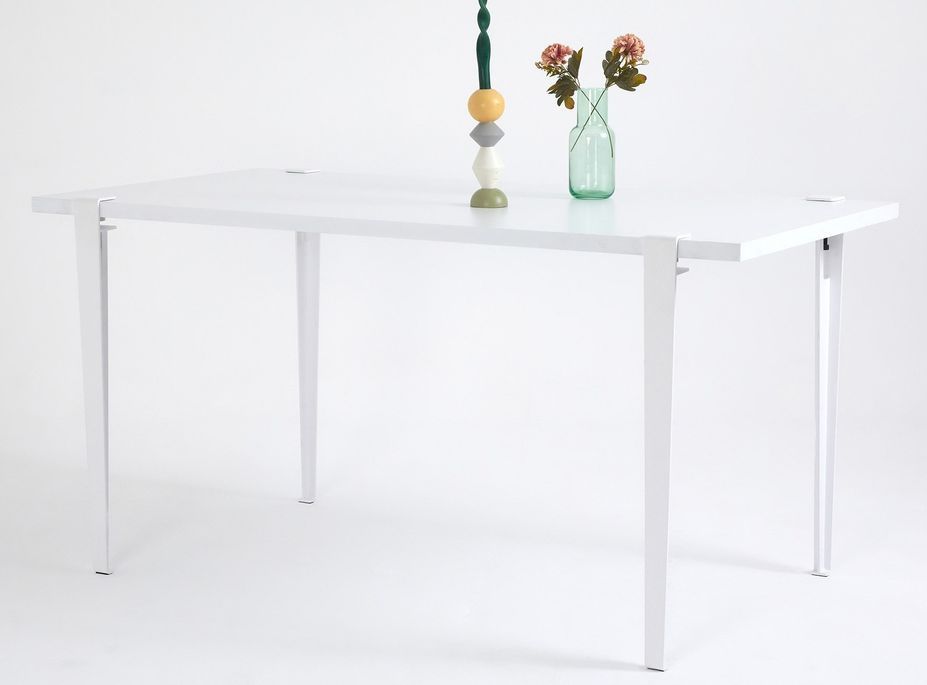 Petite table à manger bois blanc et pieds acier blanc Bazika 150 cm - Photo n°1