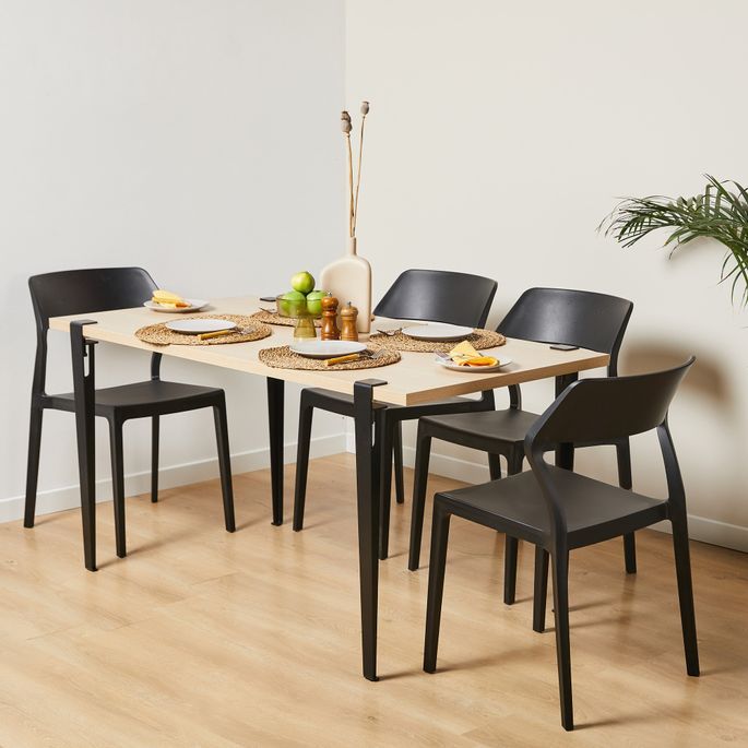 Petite table à manger bois clair et pieds acier noir Bazika 150 cm - Photo n°2