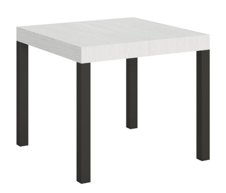 Petite table carrée 90/90 cm extensible 10 personnes 90 à 246 cm blanche et métal anthracite Evy - Photo n°1