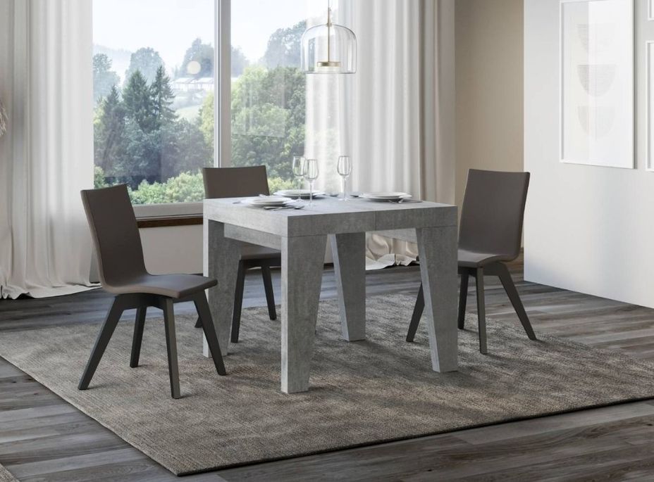 Petite table carrée 90/90 cm extensible 10 personnes 90 à 246 cm gris effet ciment Naxo - Photo n°2