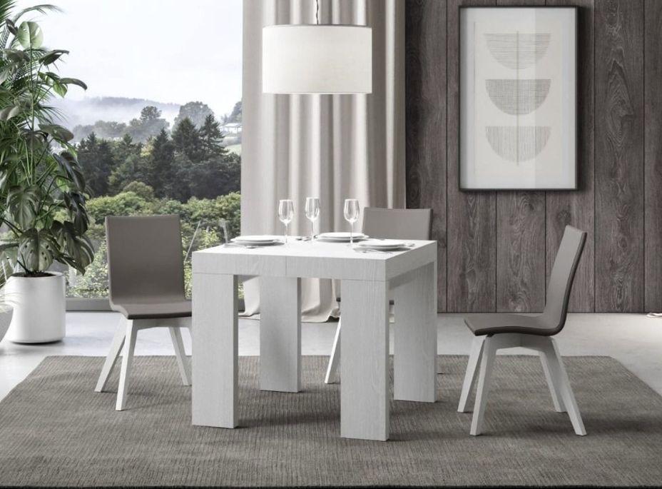 Petite table carrée extensible 4 à 10 personnes 90 à 246 cm bois blanc Ribo - Photo n°2