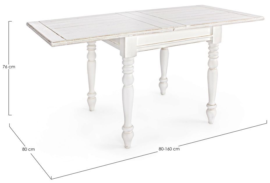 Petite table carrée extensible de 80 cm en bois de manguier blanc patiné Kolita 80/160 cm - Photo n°7