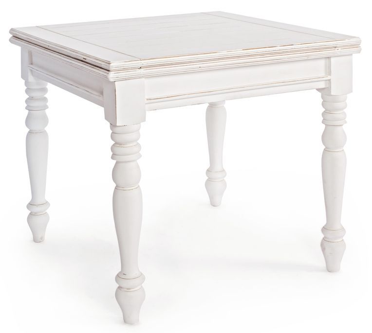 Petite table carrée extensible de 80 cm en bois de manguier blanc patiné Kolita 80/160 cm - Photo n°1