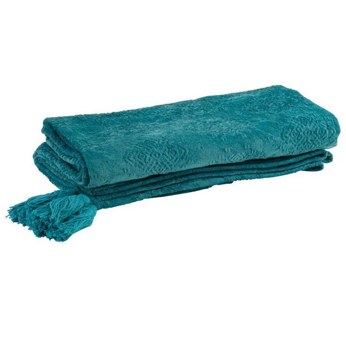 Plaid tissu bleu turquoise Geera - Photo n°1