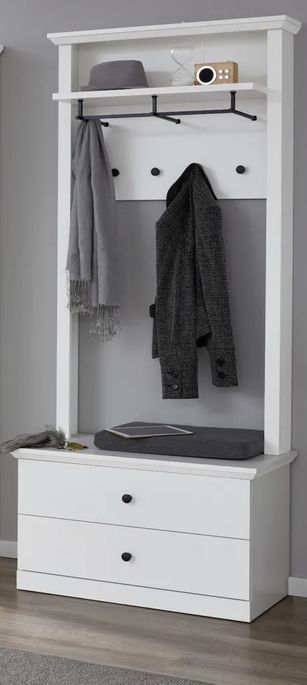 Porte-manteau 2 tiroirs blanc style campagnard moderne Valex 81 cm - Photo n°6