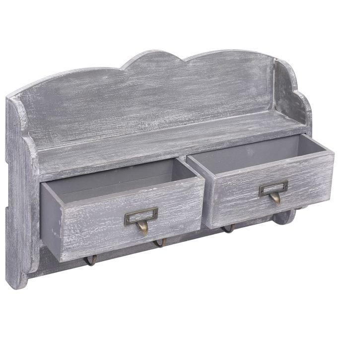 Porte-manteau mural Gris 50x10x34 cm Bois - Photo n°4