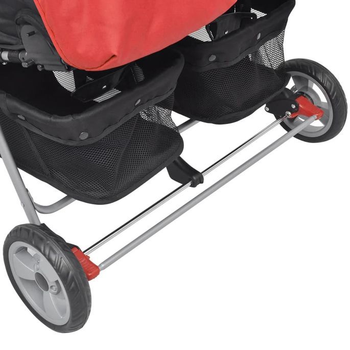 Poussette Double VidaXL - 2 Places Pliable - Protection UV - Gris Et Noir - Acier Et Lin