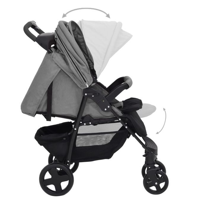Poussette pour bébé 3-en-1 Gris clair Acier - Photo n°6