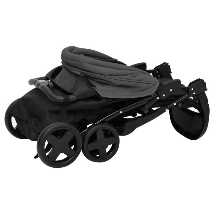 Poussette pour bébé 3-en-1 Gris foncé et noir Acier - Photo n°9