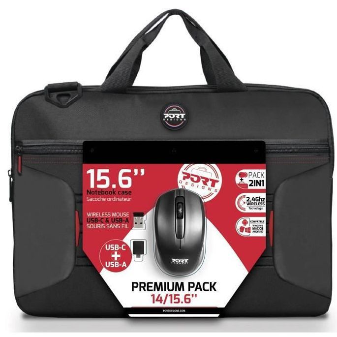 PREMIUM PACK : Sacoche pour PC Portable 15 + Souris sans fil + Dungle USB & Adaptateur Type C - Photo n°1
