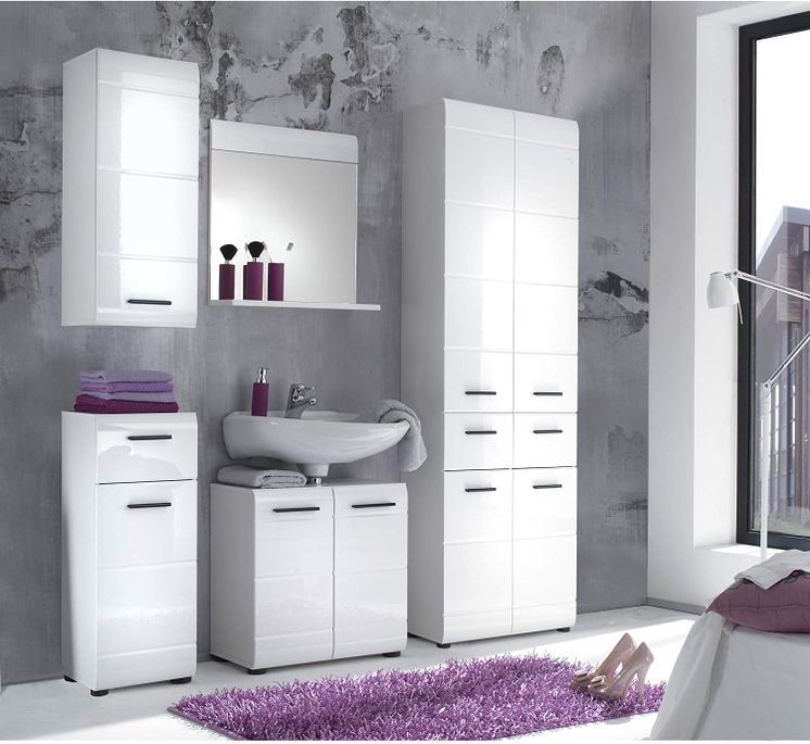 Rangement salle de bain 1 porte 1 tiroir en mélamié blanc brillant Kinzo - Photo n°3