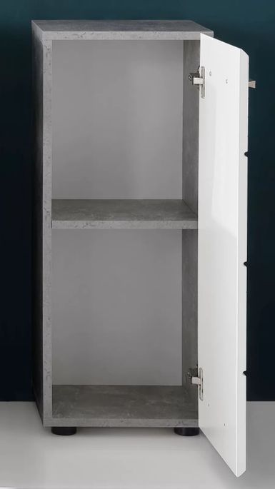 Rangement salle de bain 1 porte mélaminé blanc et gris Lenny - Photo n°3