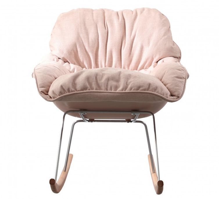 Rocking chair design tissu rose et bois clair Relaxo - Photo n°2