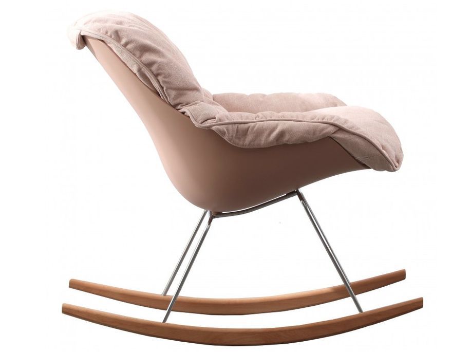 Rocking chair design tissu rose et bois clair Relaxo - Photo n°3