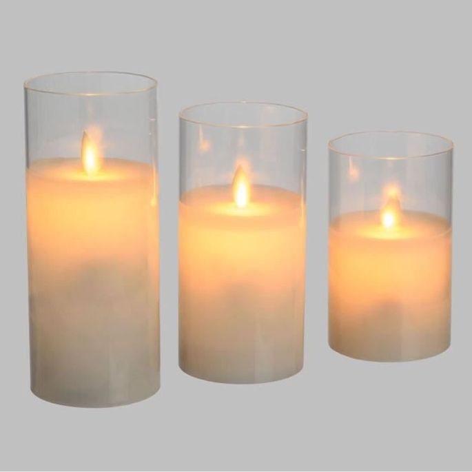 3pc set de bougies à piles blanc crème Vanila parfum cire sans flamme réel fixé