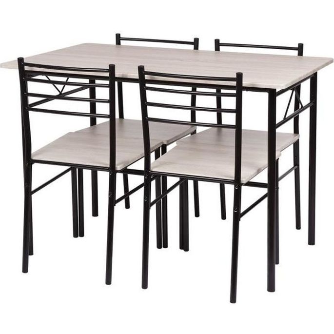 Set table a manger avec 4 chaises - Métal noir et chene - RIVIERA - Photo n°1