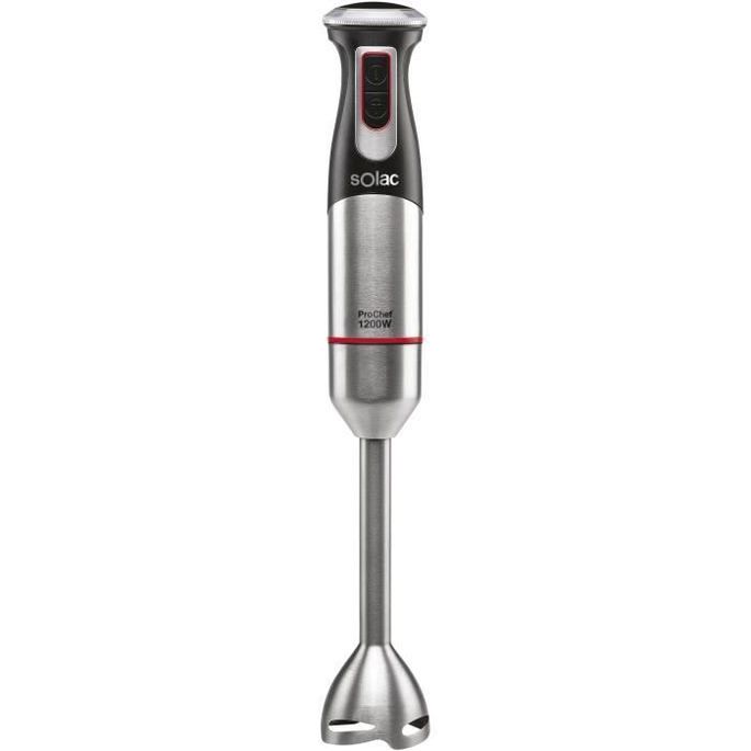 SOLAC ProChef 1200 - Mixeur plongeant \u0026 accessoires 1200 W - Fonction Turbo  - Lame et pied en acier inoxydable - Gris, noir et rouge | LesTendances.fr