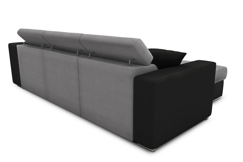 Canapé d'angle convertible angle gauche et 2 poufs simili noir et microfibre gris Cadiac 264 cm - Photo n°10