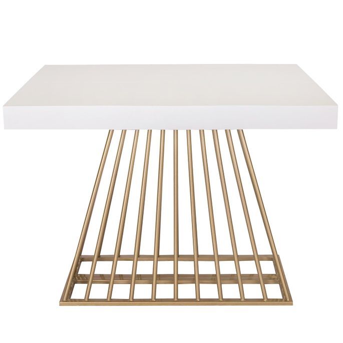 Table extensible bois blanc et pieds métal doré 4 à 10 personnes L 100 à 240 cm Loïs - Photo n°1